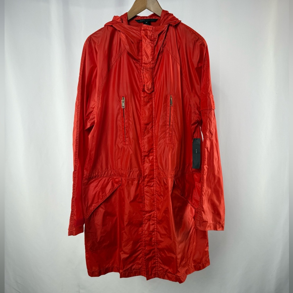 NWT Marc Jacobs Hooded Zip Up Nylon Lightweight Jacket in Madras Red Size Small